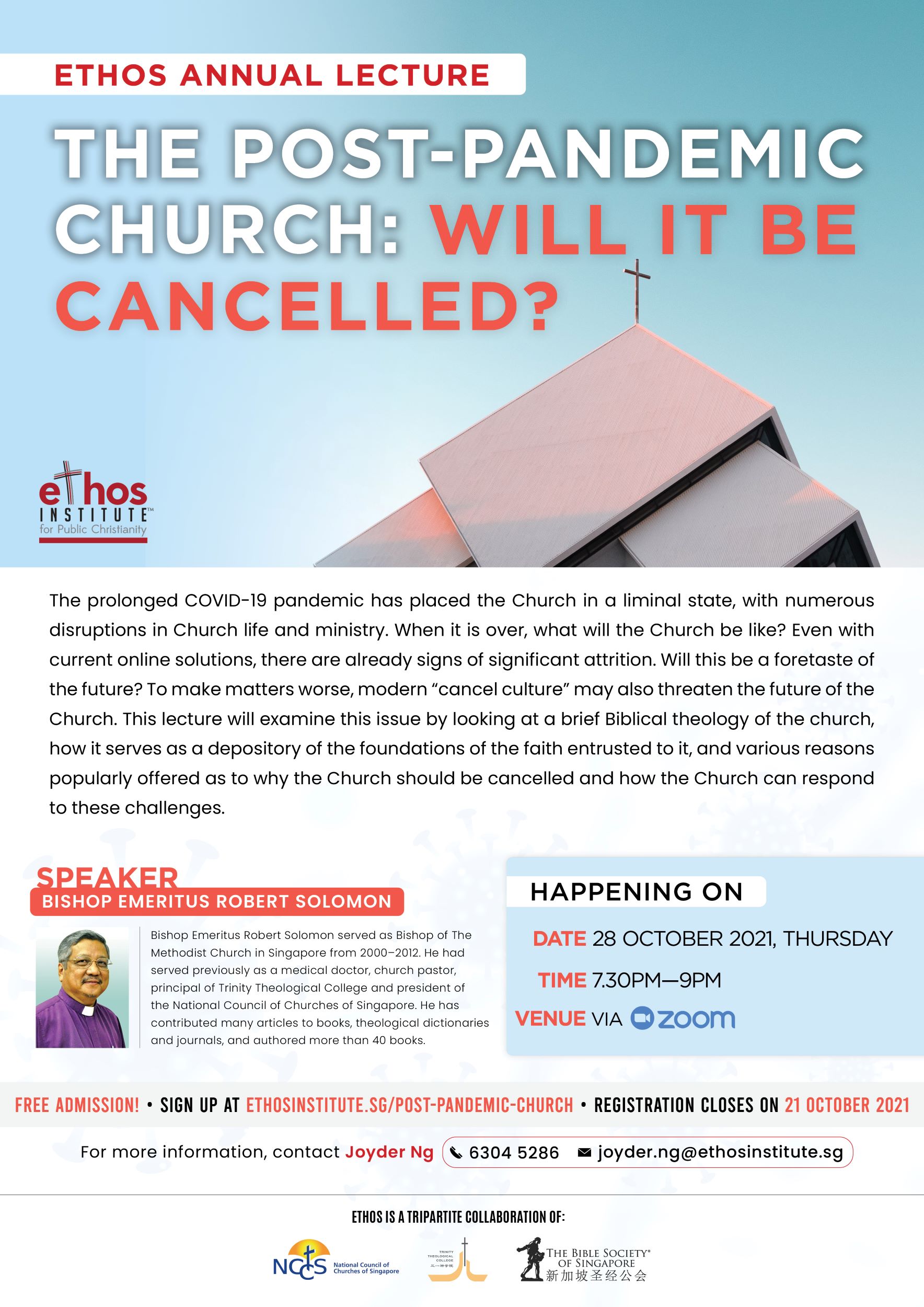[ETHOS Annual Lecture 2021] The Post-Pandemic Church: Will It Be Cancelled? (Oct 28, Thur @ 1930hr)